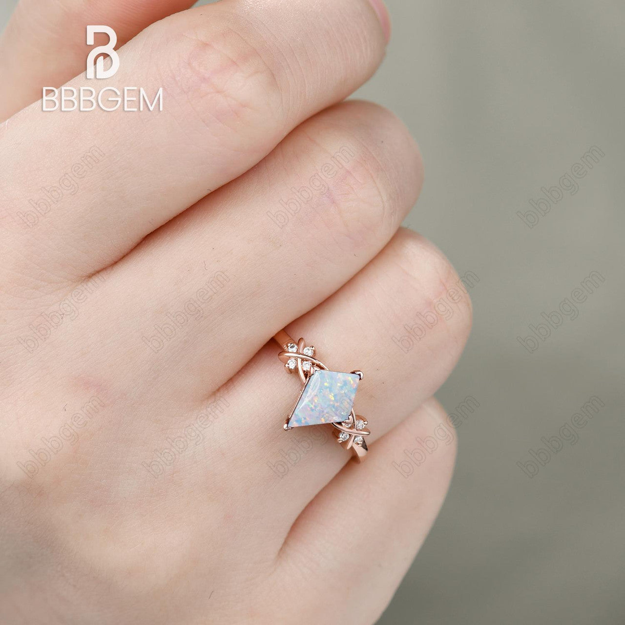 Unique Opal Kite Ring 1 Carat Kite Genuine Lab White Opal Diamond Prong Engagement Ring Vintage