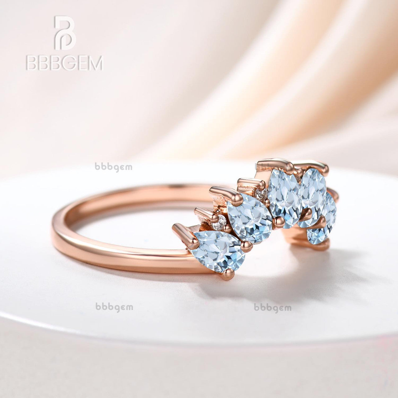 5 aquamarine diamond wedding band-5 stone wedding band with aquamarine