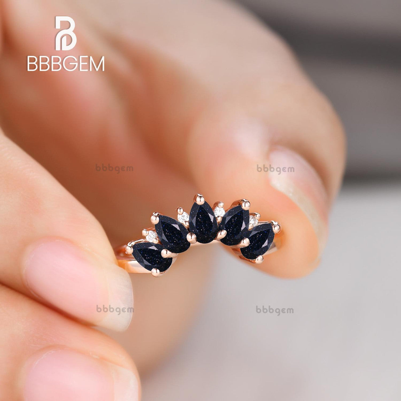 5 stone anniversary band -5 stone blue sandstone and diamond band