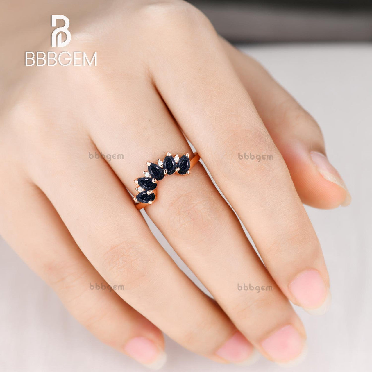 5 stone anniversary band -5 stone blue sandstone and diamond band