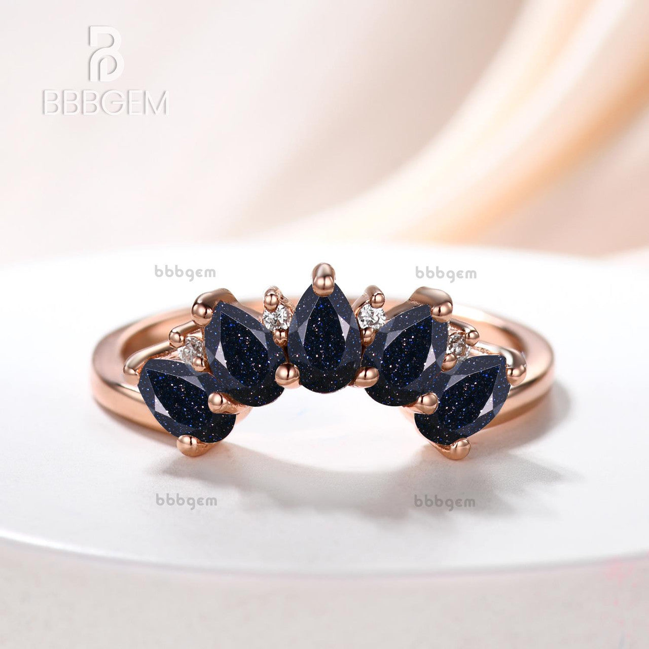 5 stone anniversary band -5 stone blue sandstone and diamond band