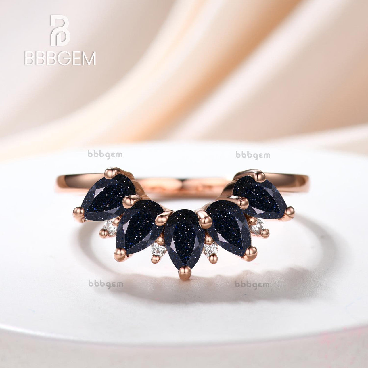 5 stone anniversary band -5 stone blue sandstone and diamond band