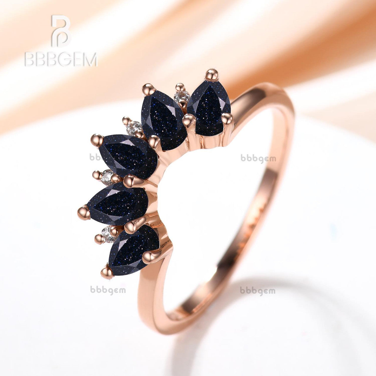 5 stone anniversary band -5 stone blue sandstone and diamond band