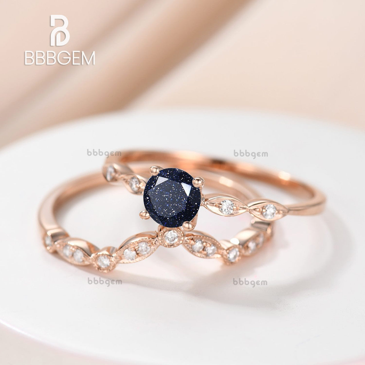 5mm Moissanite Rosalie Diamond Engagement Ring Set 2pcs