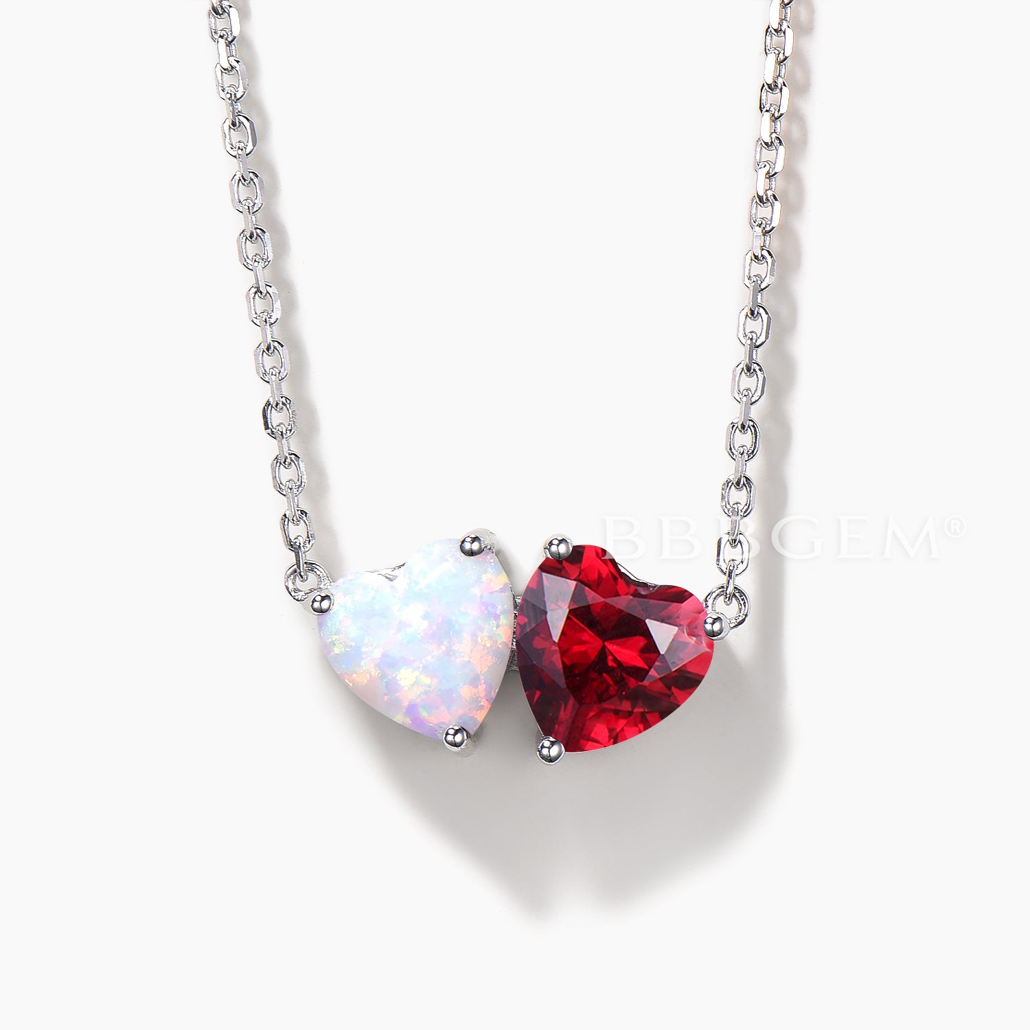 1.2ct Heart Cut Opal Ruby Wedding Necklace White Gold Toi et Moi Pendant 925 Sterling Silver, image size:1500x1500