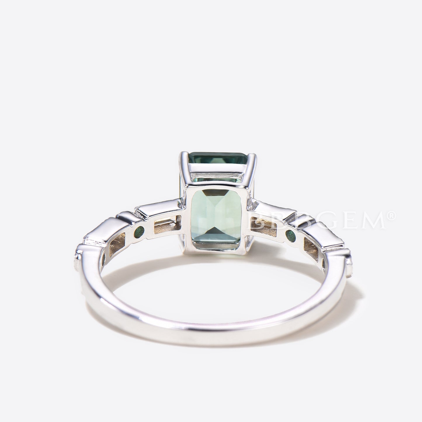 2ct Emerald Cut Green Sapphire Wedding Ring Emerald Citrine Half Eternity Ring