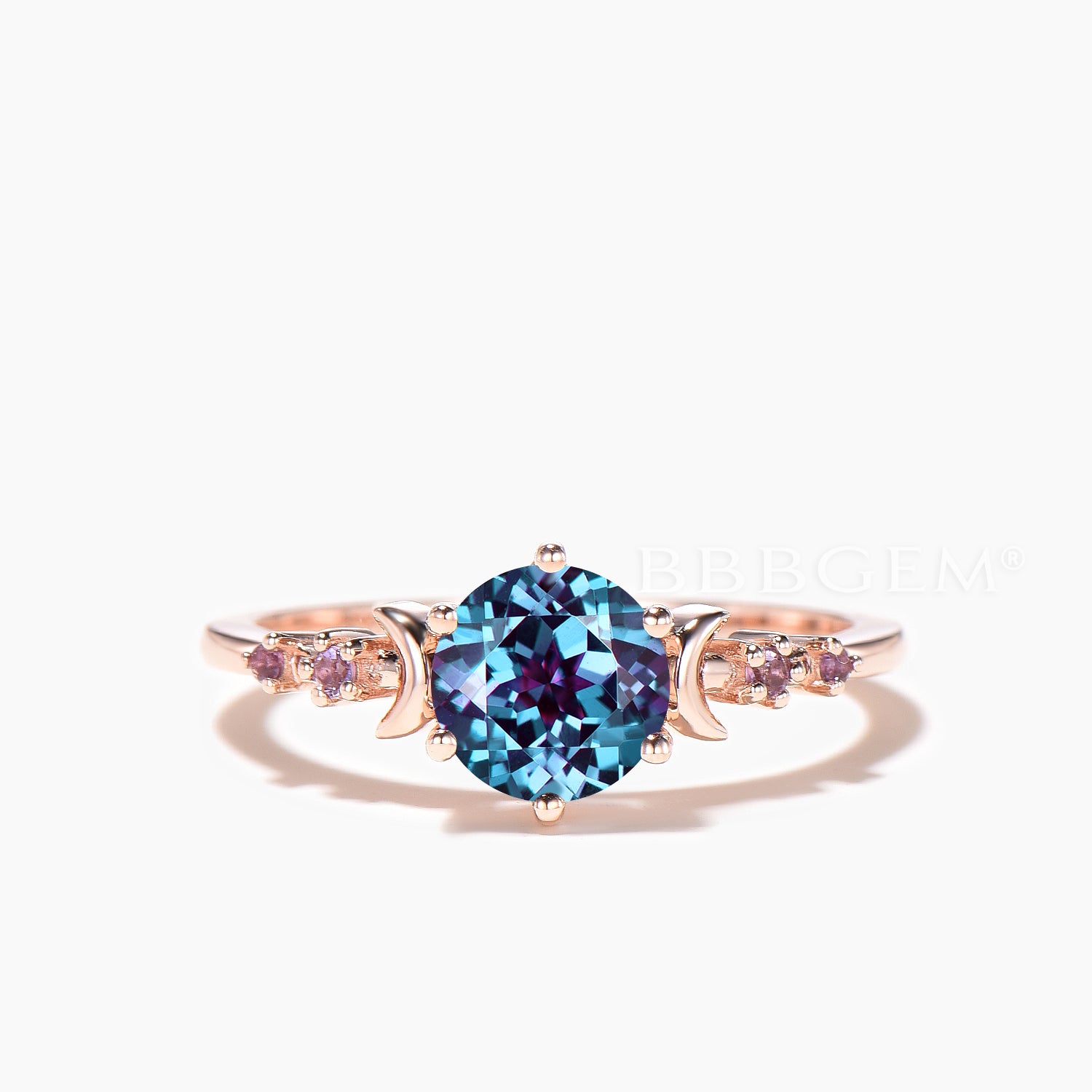 Natural alexandrite engagement ring in rose gold