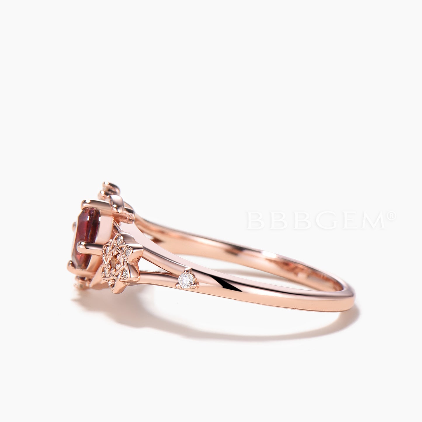 Round Cut Natural Garnet Moon Ring Citrine Moissanite Split Shank Ring