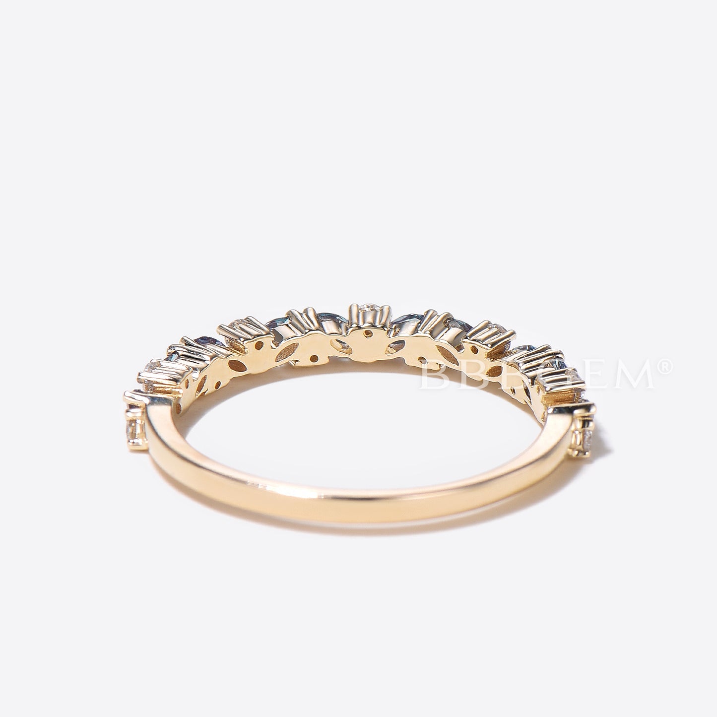 Vintage Marquise Alexandrite Wedding Ring Half Eternity Round Diamond Band