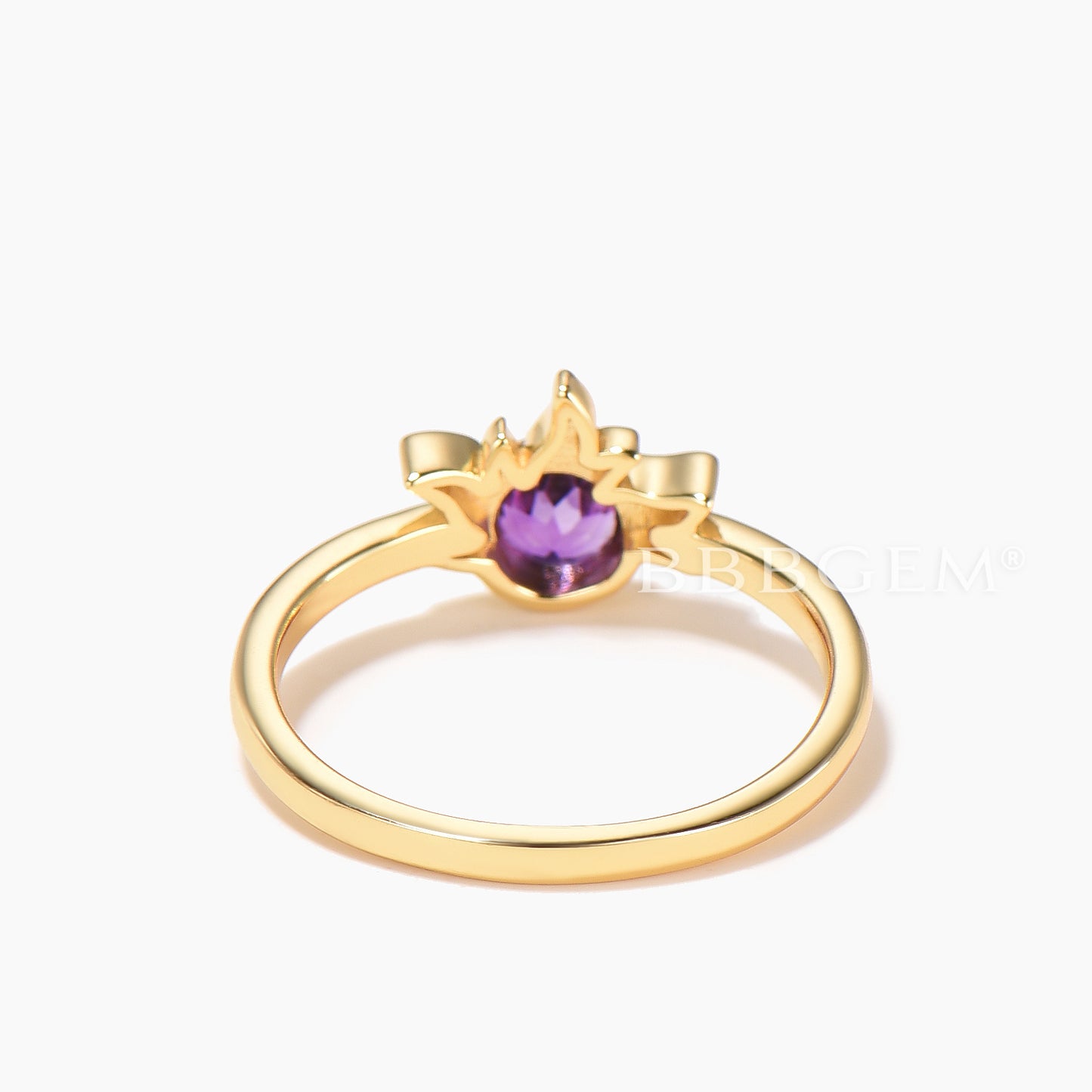 Celetial Solitaire Ring Round Cut Natural Amethyst Sun Engagement Ring