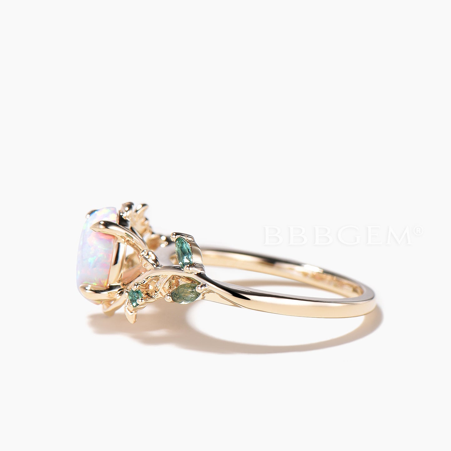 Leaf Nature Inspired Oval Cut White Opal Engagement Bridal Set 1.5ct