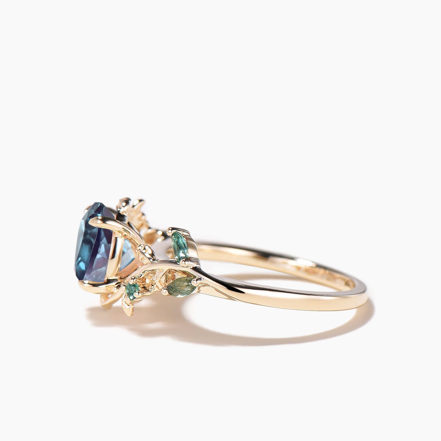 Oval Color-change Alexandrite Engagement Ring Emerald Nature Inspired Ring