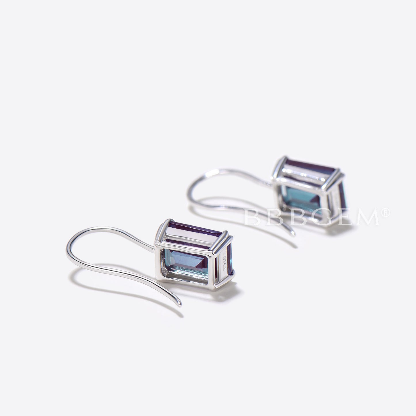 Emerald Cut Color-change Alexandrite Minimalist Hook Earrings Solitaire Earrings