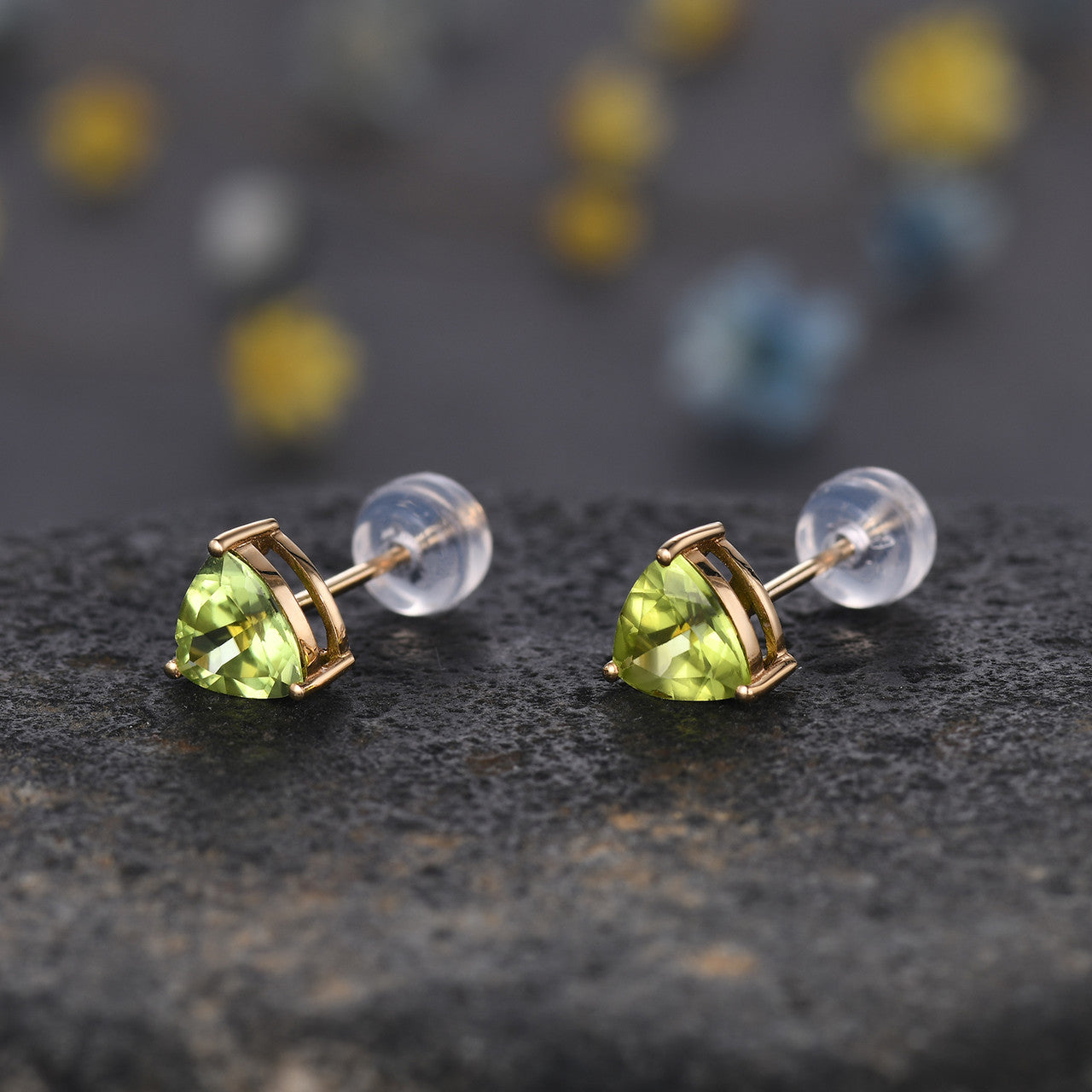 6mm Trillion-Cut Peridot Solitaire Stud Earrings in Sterling Silver-Trillion Green Peridot Earrings