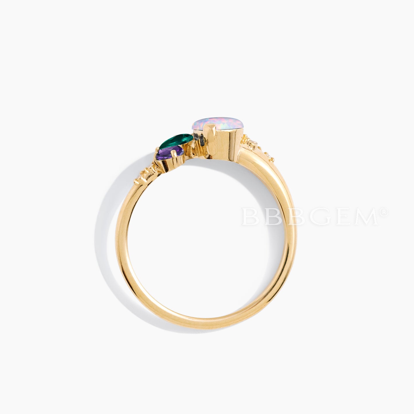 Round Cut White Opal Ring Emerald Amethyst Cluster Diamond Engagement Ring