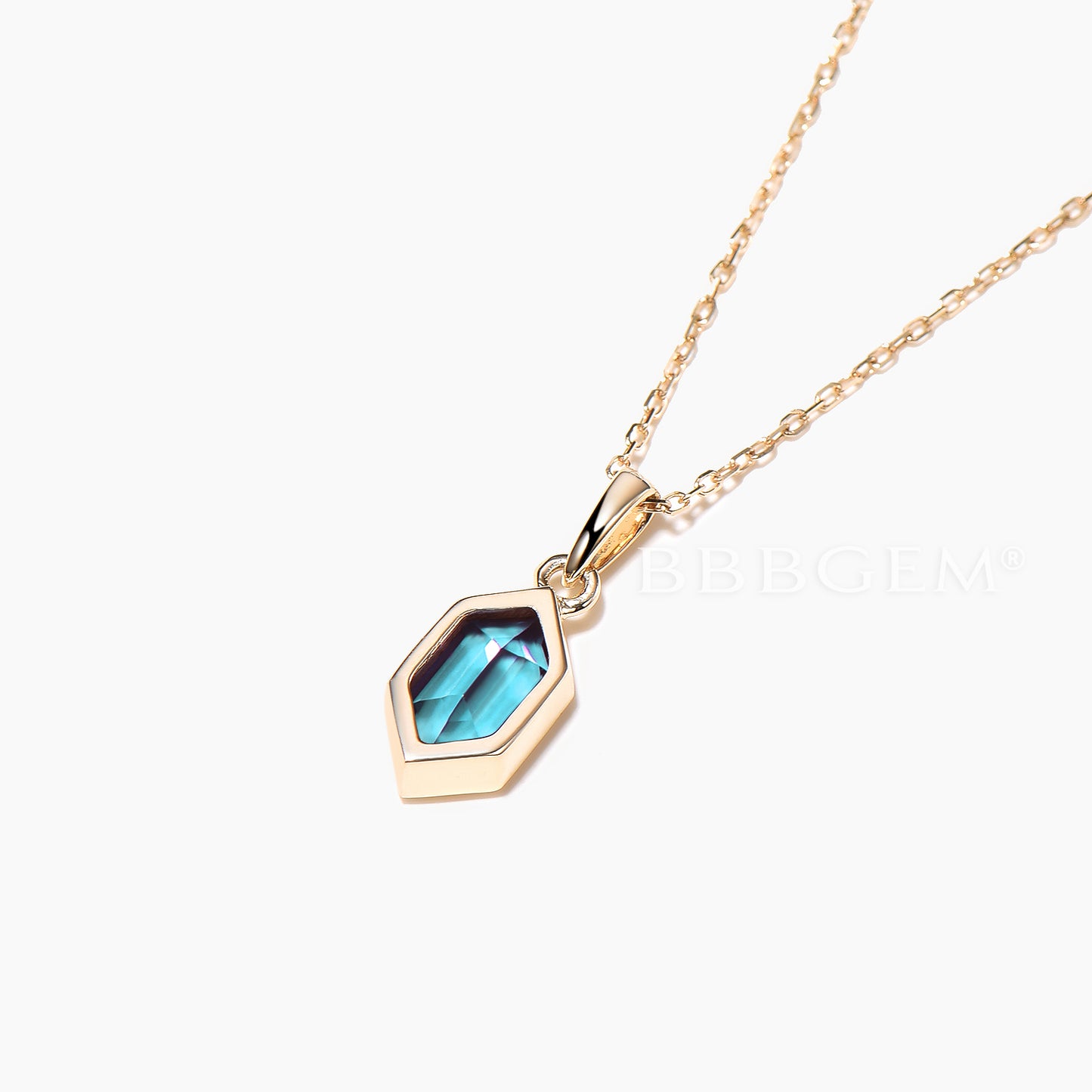 Hexagon Cut Color-change Alexandrite Bezel Setting Necklace Solitaire Pendant
