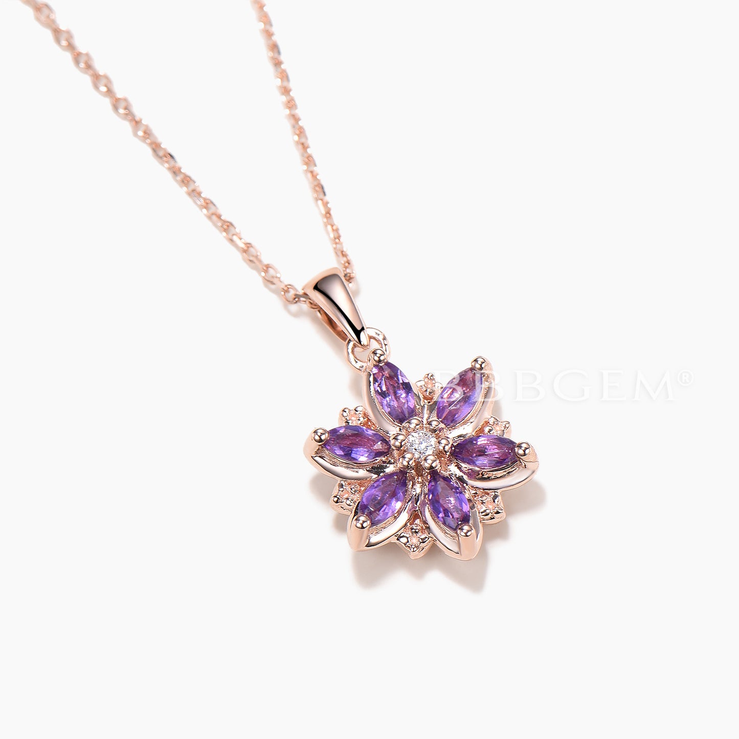 Marquise Cut Natural Amethyst Floral Necklace Moissanite Wedding Pendant