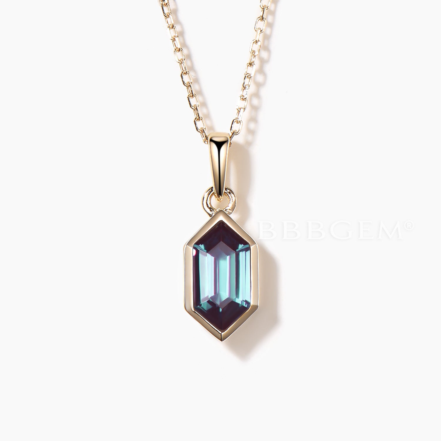 Hexagon Cut Color-change Alexandrite Bezel Setting Necklace
