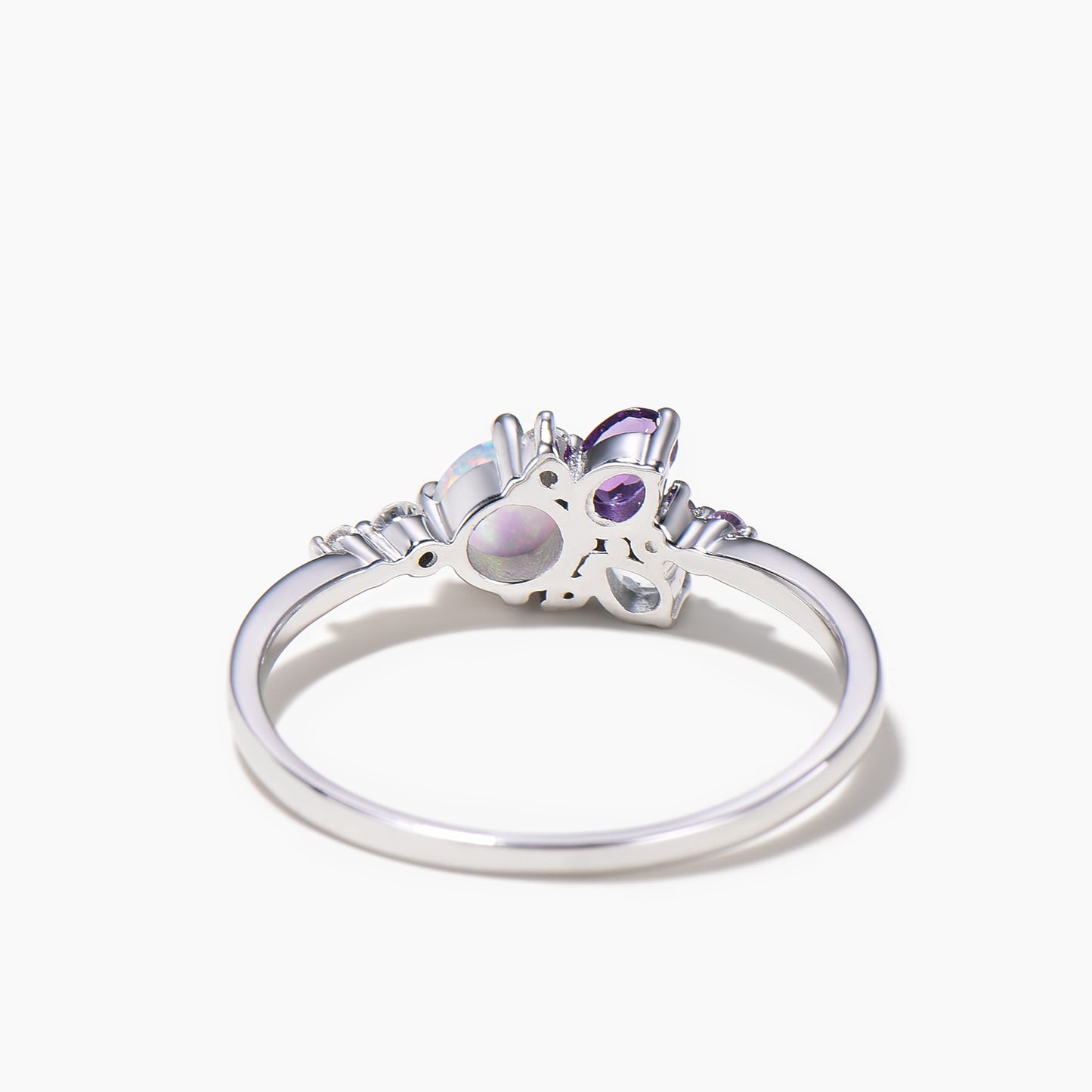 Round Cut Opal Engagement Ring Aquamarine Amethyst Mixed Cut Cluster Ring