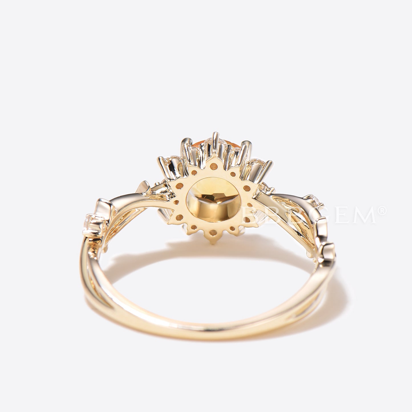 1ct Round Cut Natural Citrine Diamond Halo Wedding Ring Twig Vine Band