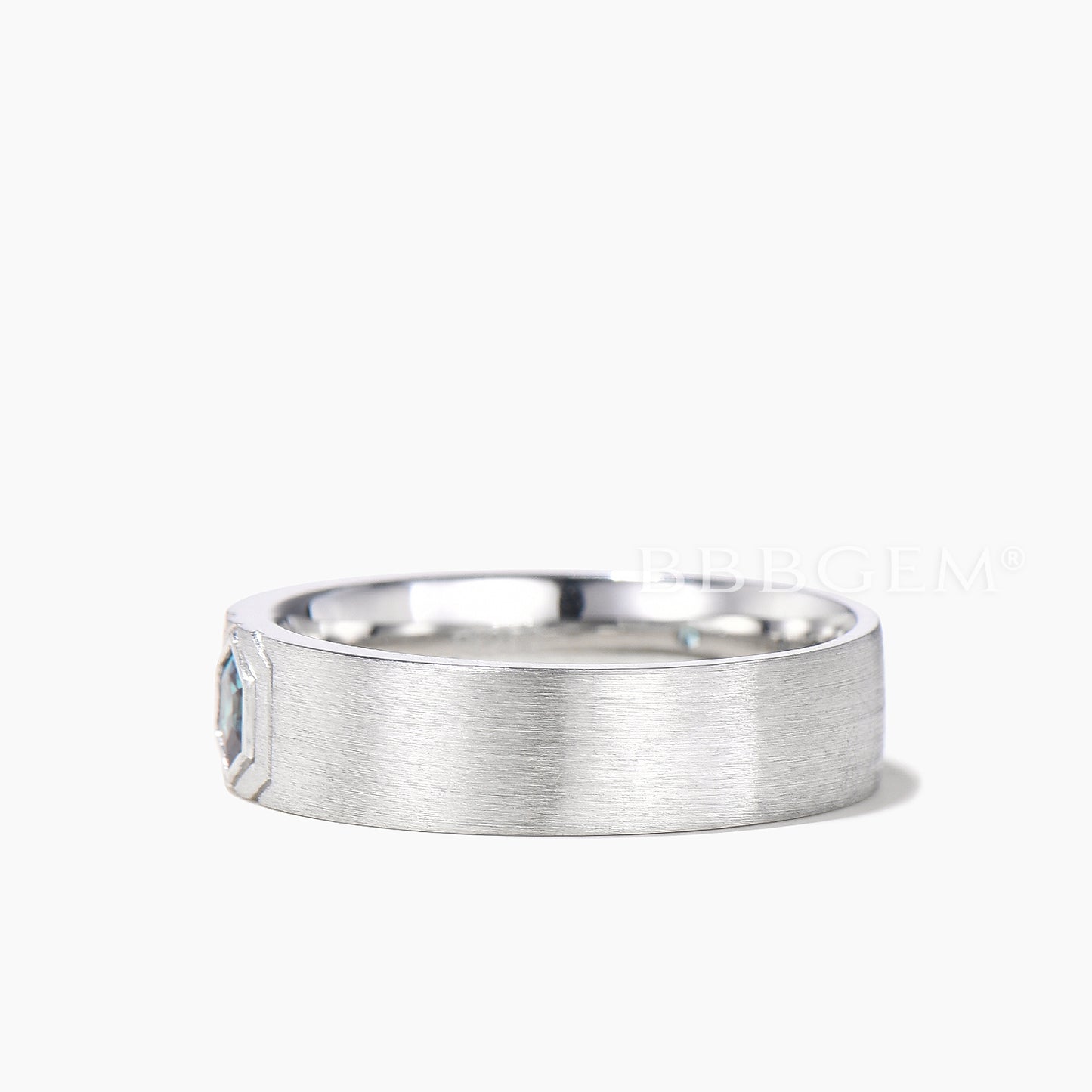 6mm Brushed Solitaire Men Band Hexagon Cut Color-change Alexandrite Ring