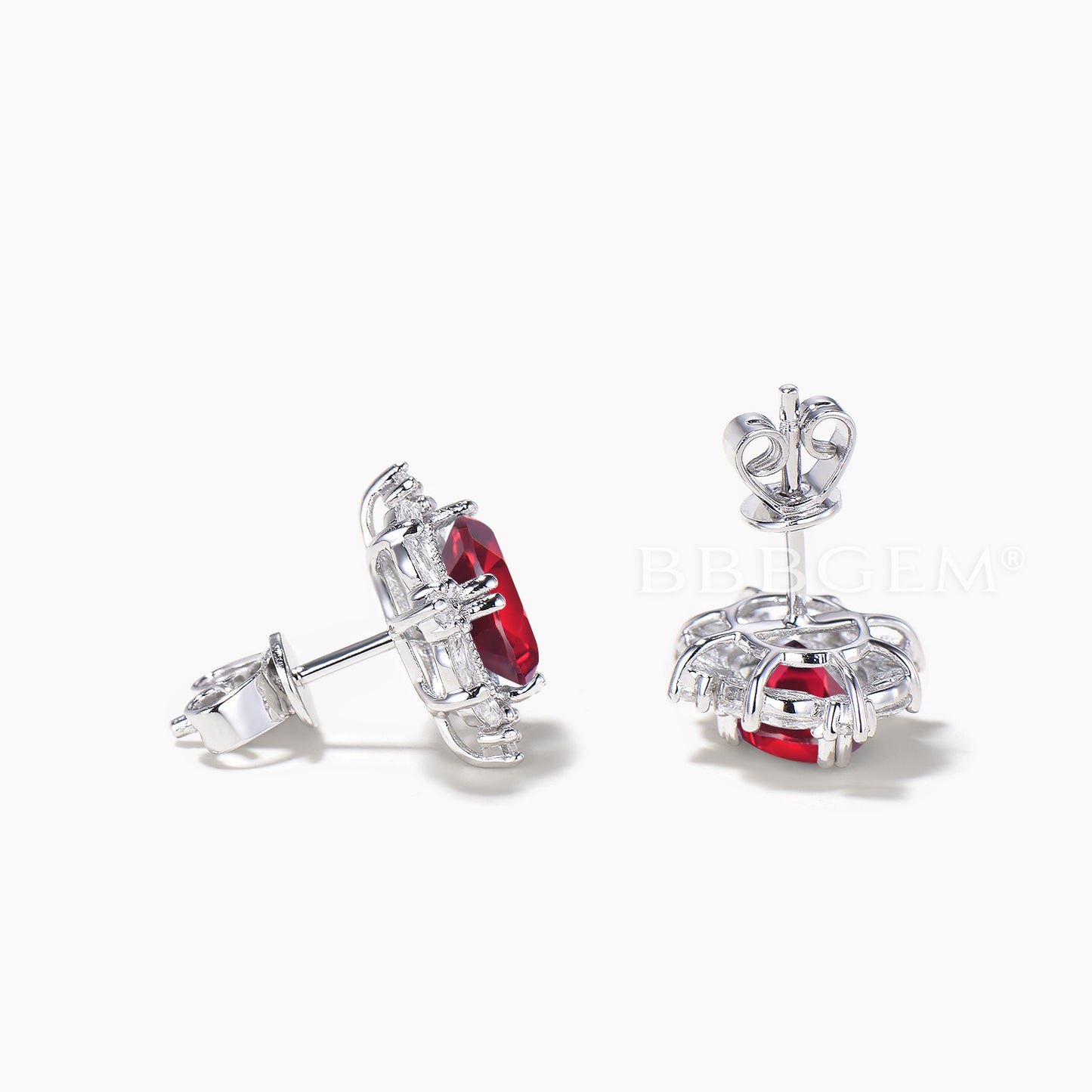 1.5CT Oval Cut Ruby White Gold Stud Earrings Moissanite Halo Wedding Earrings