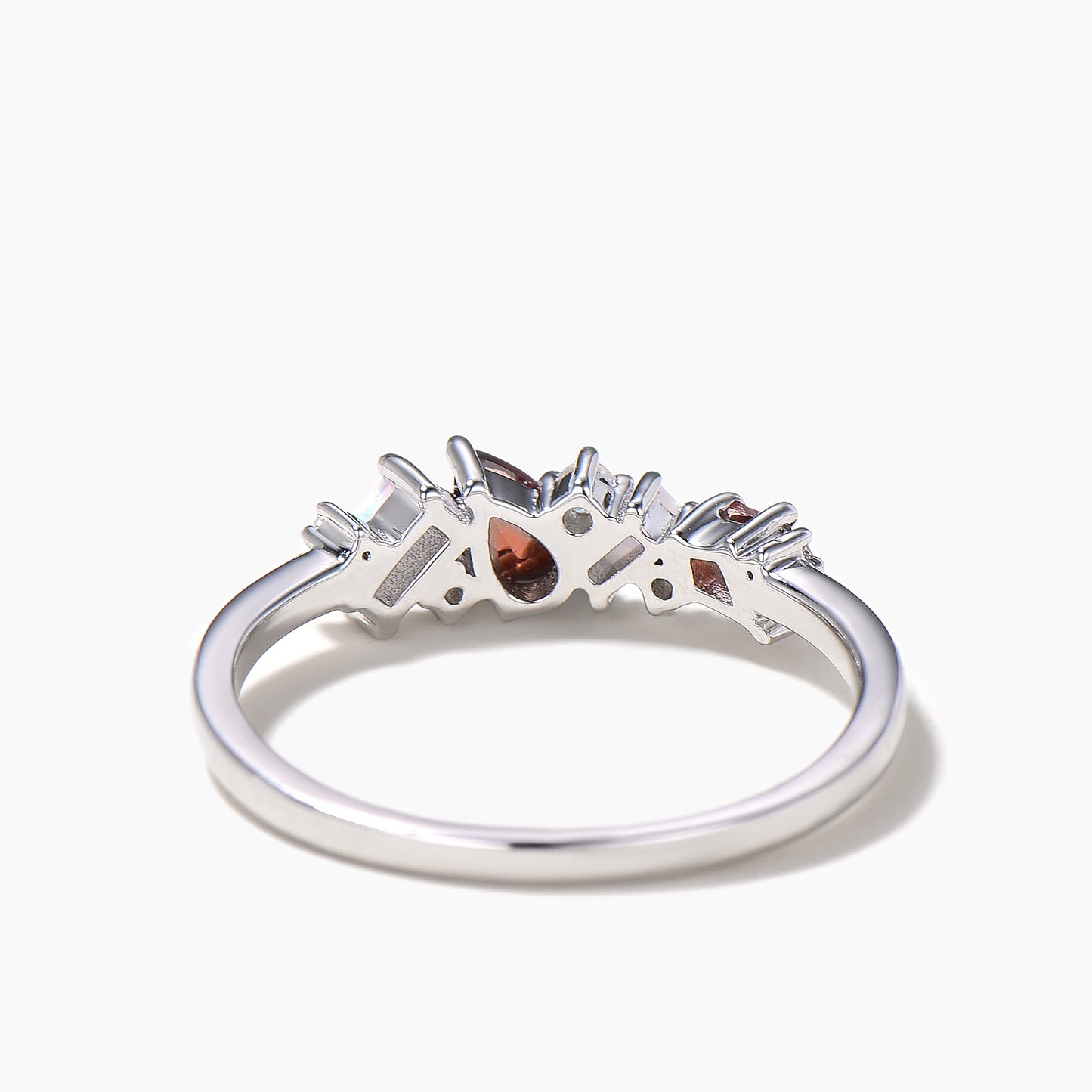 Pear Cut Garnet Cluster Wedding Band Mixed Cut Opal Diamond Dainty Ring