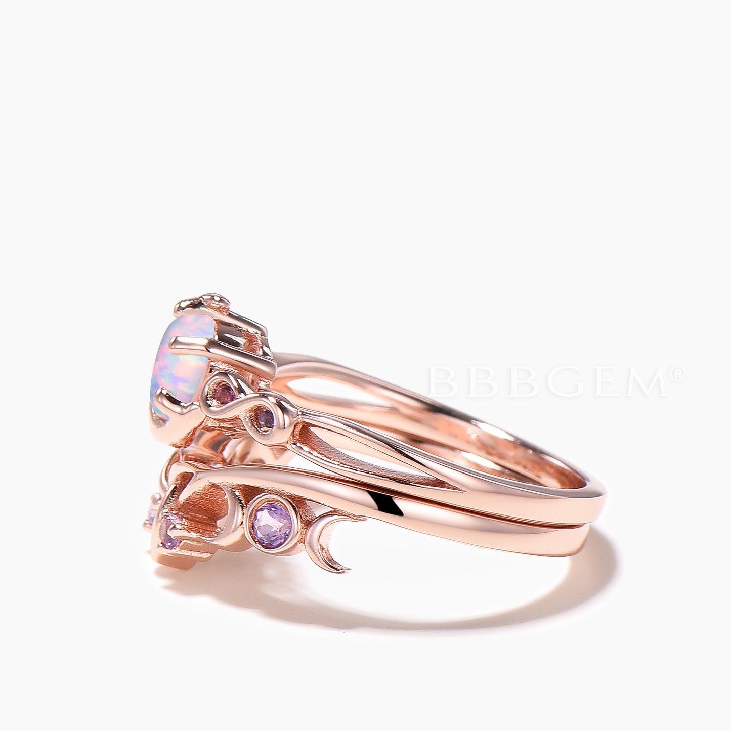 Round Cut White Opal Infinity Engagement Ring Amethyst Celtic Knot Bridal Set