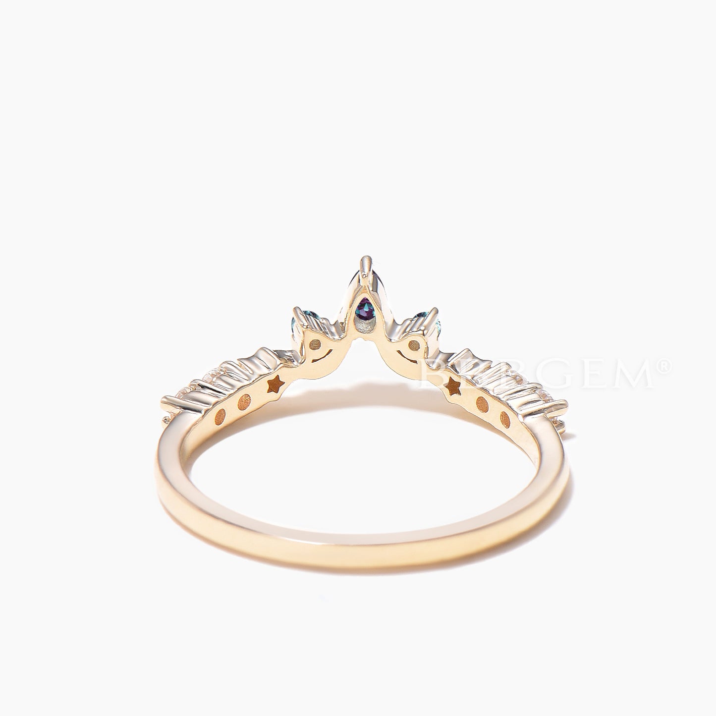 Teardrop Cut Color-change Alexandrite Wedding Ring Diamond Celestial Curved Band