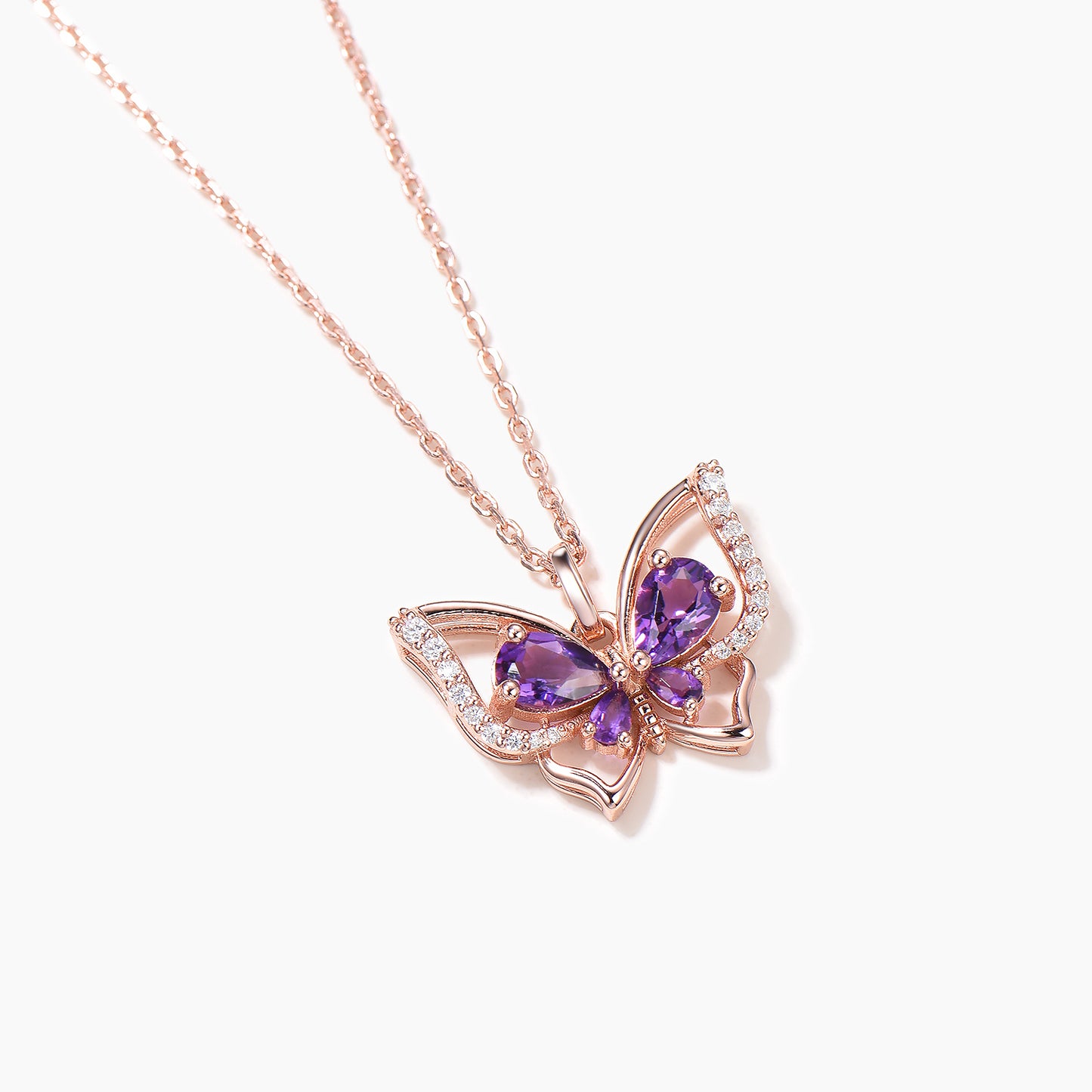 Pear Cut Natural Amethyst Butterfly Pendant Diamond Nature Inspired Necklace
