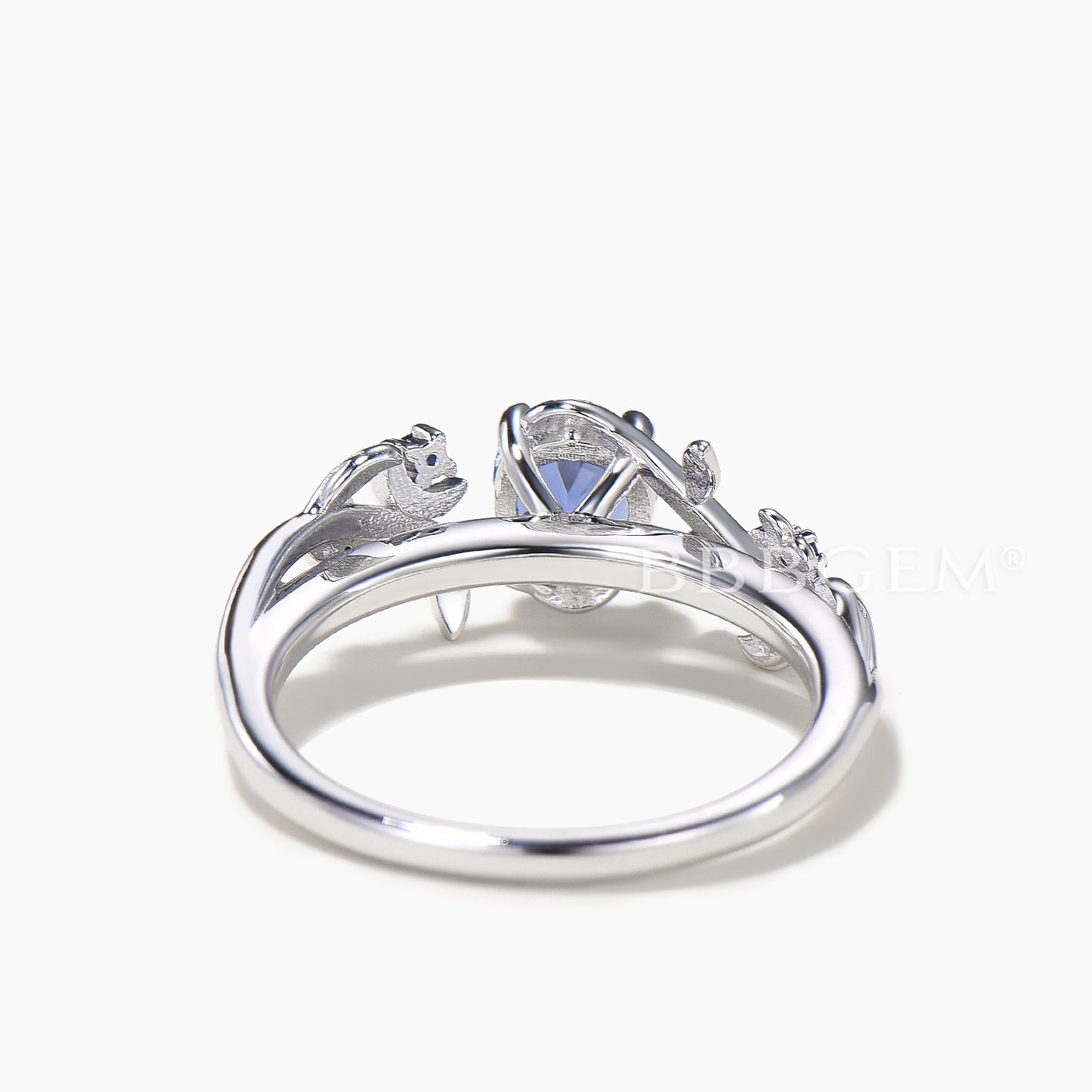 Round Cut Natural Tanzanite Engagement Ring Sapphire Leaf Inspired Ring