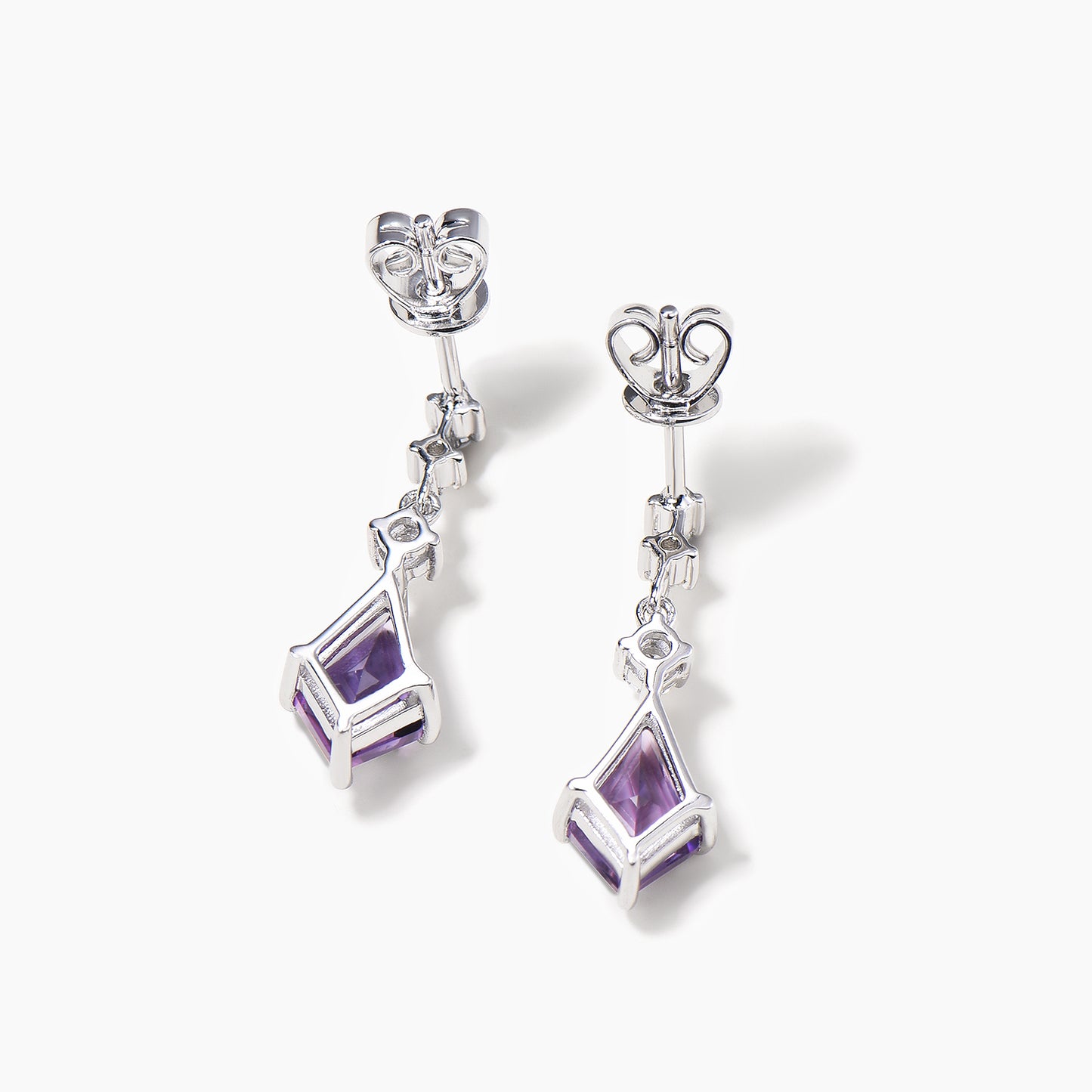 Kite Cut Natural Amethyst Drop Earrings Diamond Minimalist Dangle Crystal Earrings
