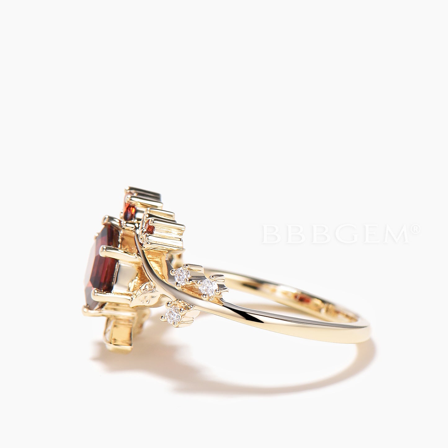 Hexagon Cut Natural Garnet Twig Leaf Wedding Ring Diamond Nature Inspired Ring