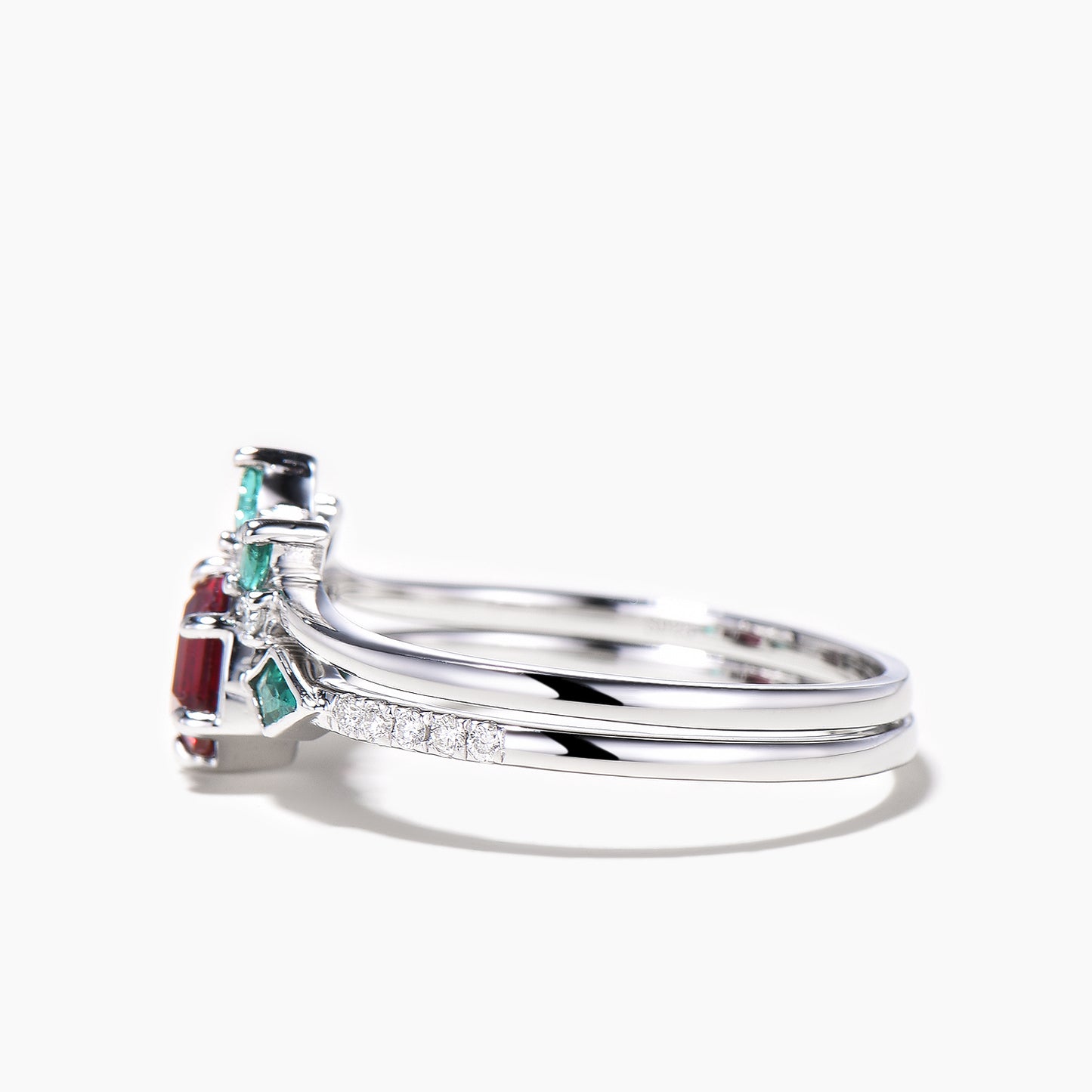 1ct Hexagon Cut Ruby Emerald Bezel Half Eternity Wedding Ring Set Platinum