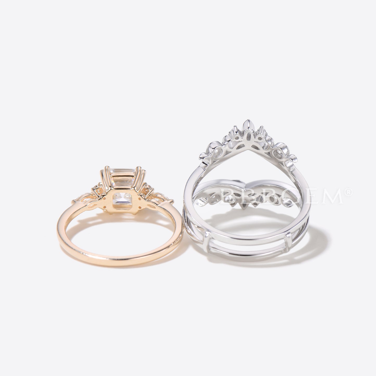 Cushion Cut Moissanite Engagement Ring Diamond Celtic Knot Nesting Bridal Set