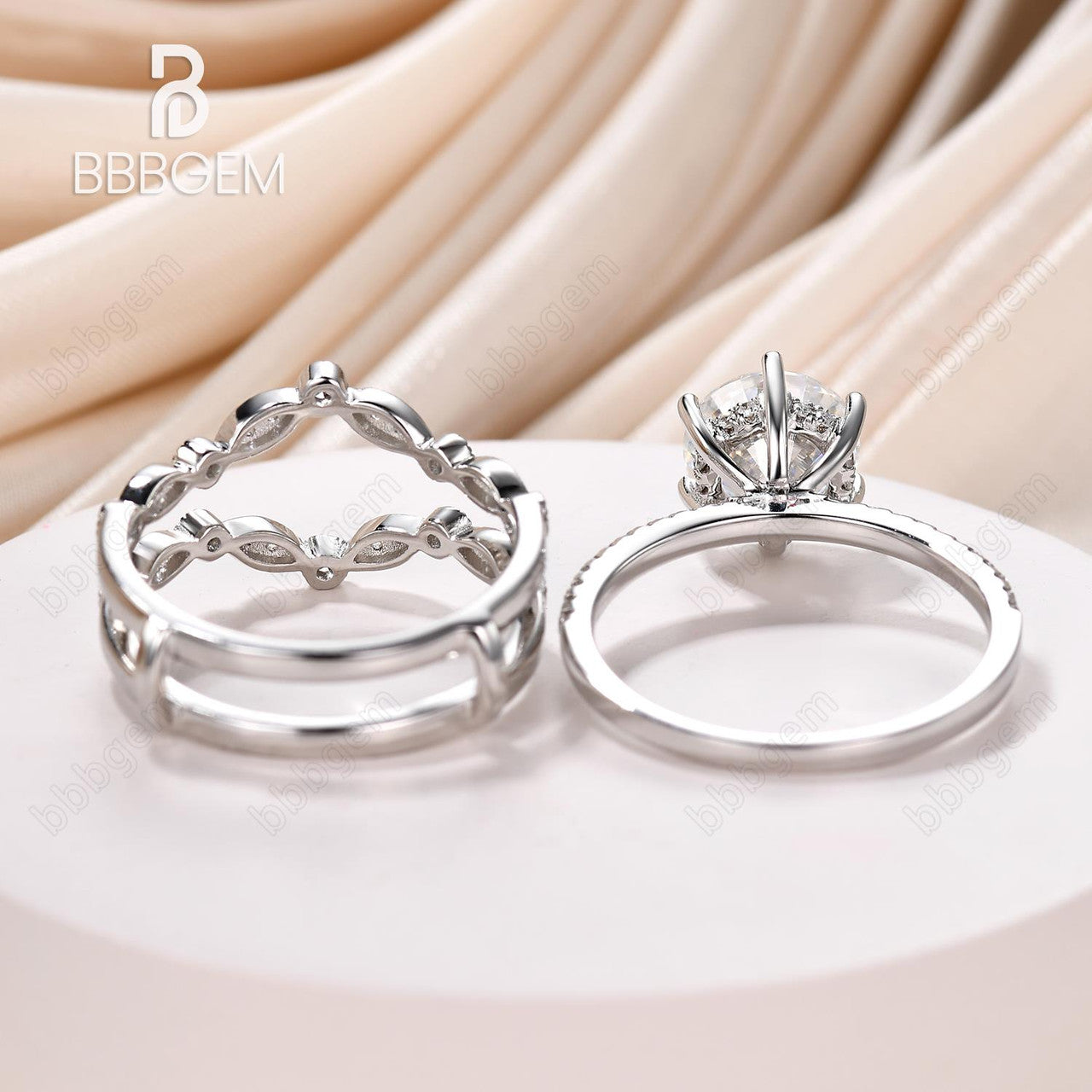 8mm round moissanite forever one ring set-round solitaire moissanite ring witth dounble wedding band