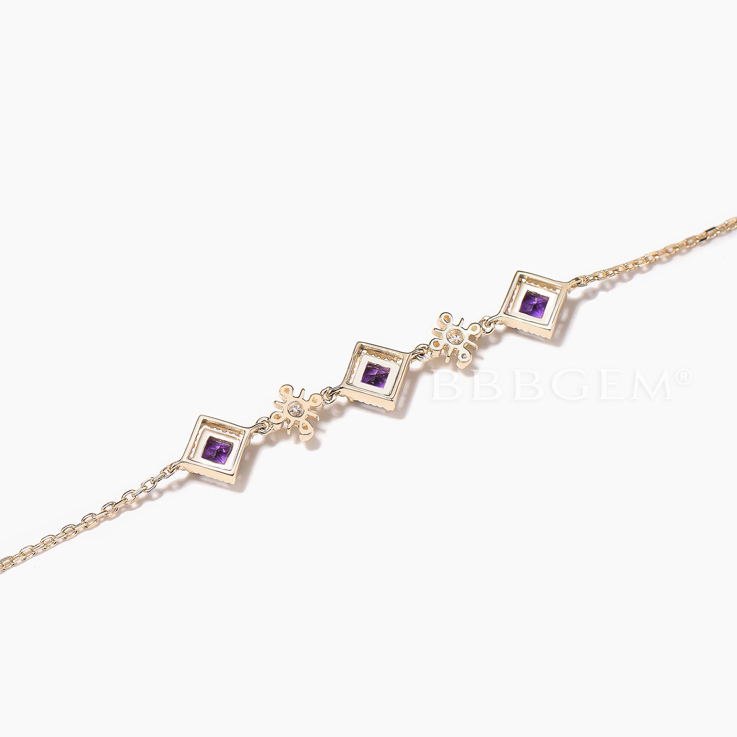 Princess Cut Natural Amethyst Bezel Settings Bracelet Diamond Bracelet