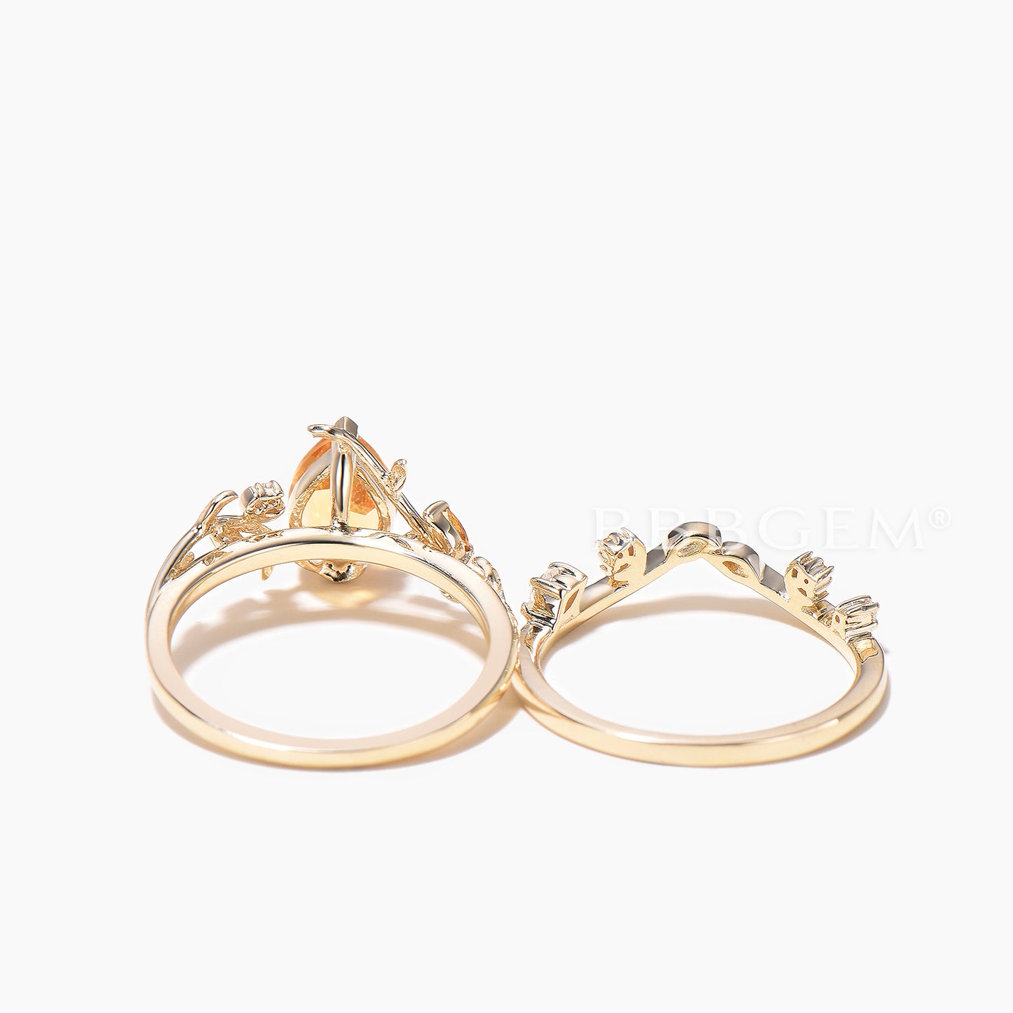 Citrine Nature Inspired Bridal Set 1.25CT Teardrop Cut Natural Citrine Leaf Ring