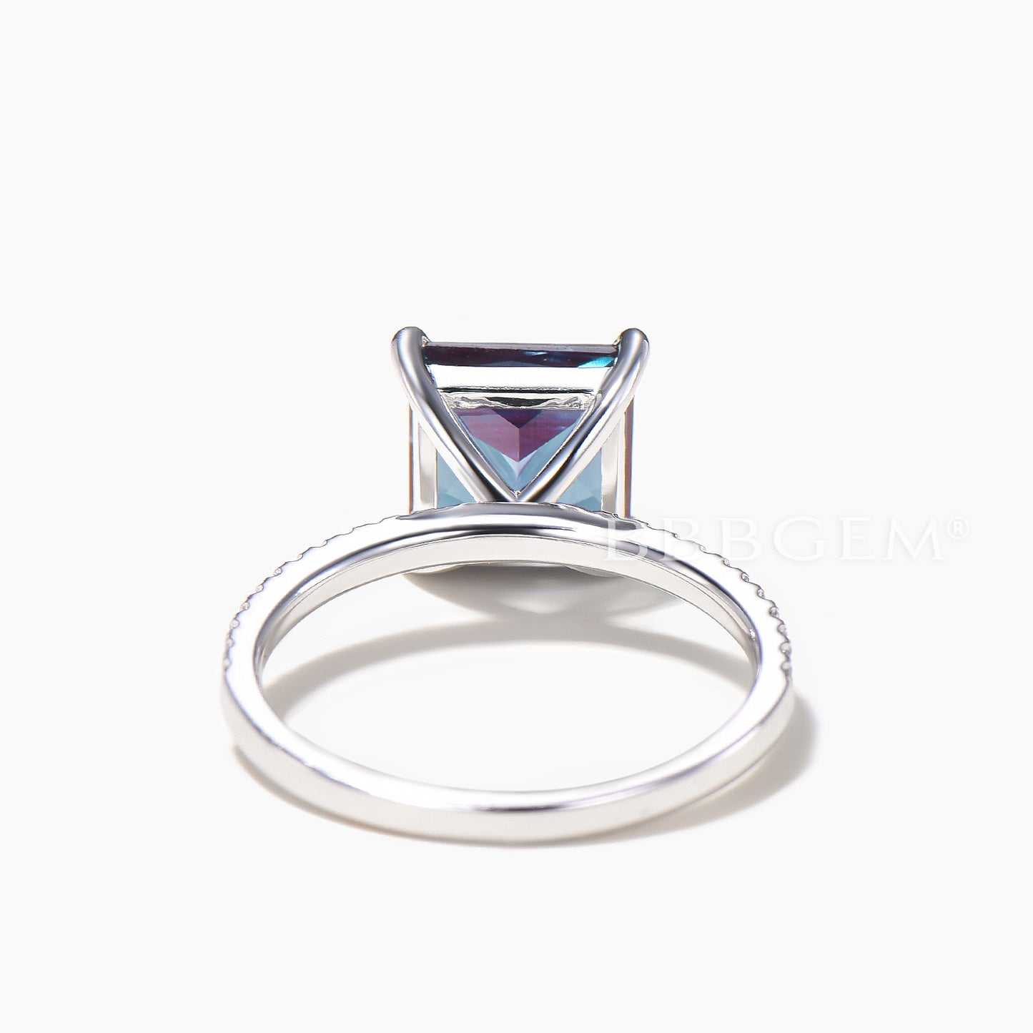 2CT Princess Cut Color-change Alexandrite Ring Diamond Half Eternity Ring