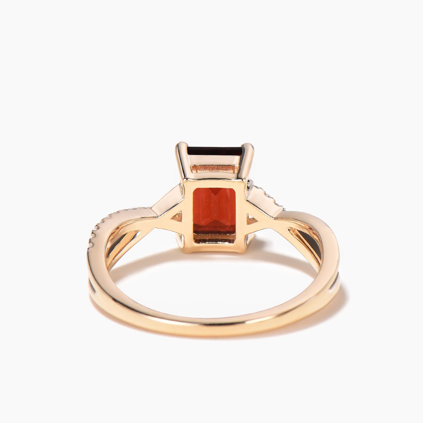 2ct Emerald Cut Natural Garnet Half Eterity Diamond Ring Split Shank Infinity Ring