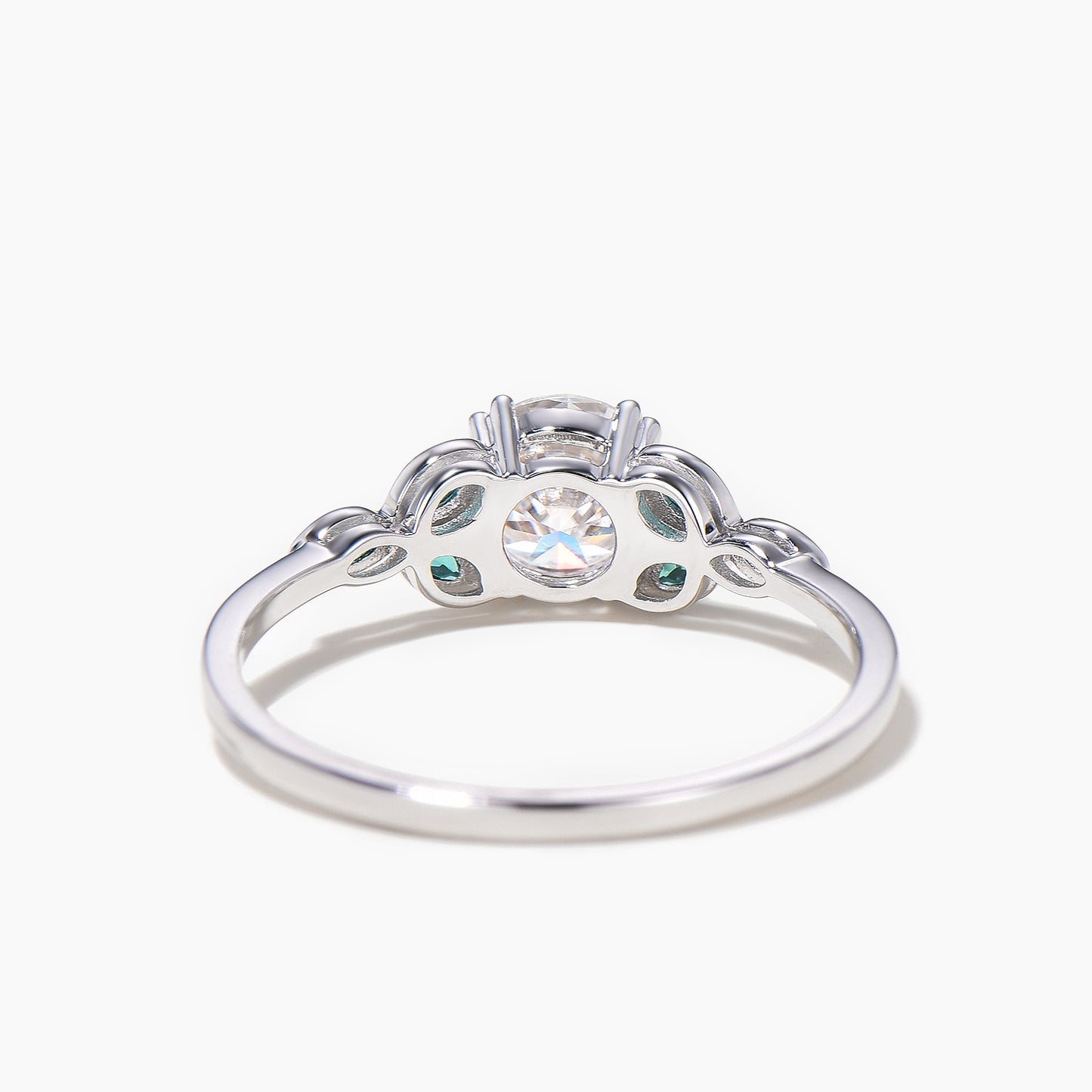 Round Cut Moissanite Engagement Ring Emerald Bezel Settings Wedding Ring