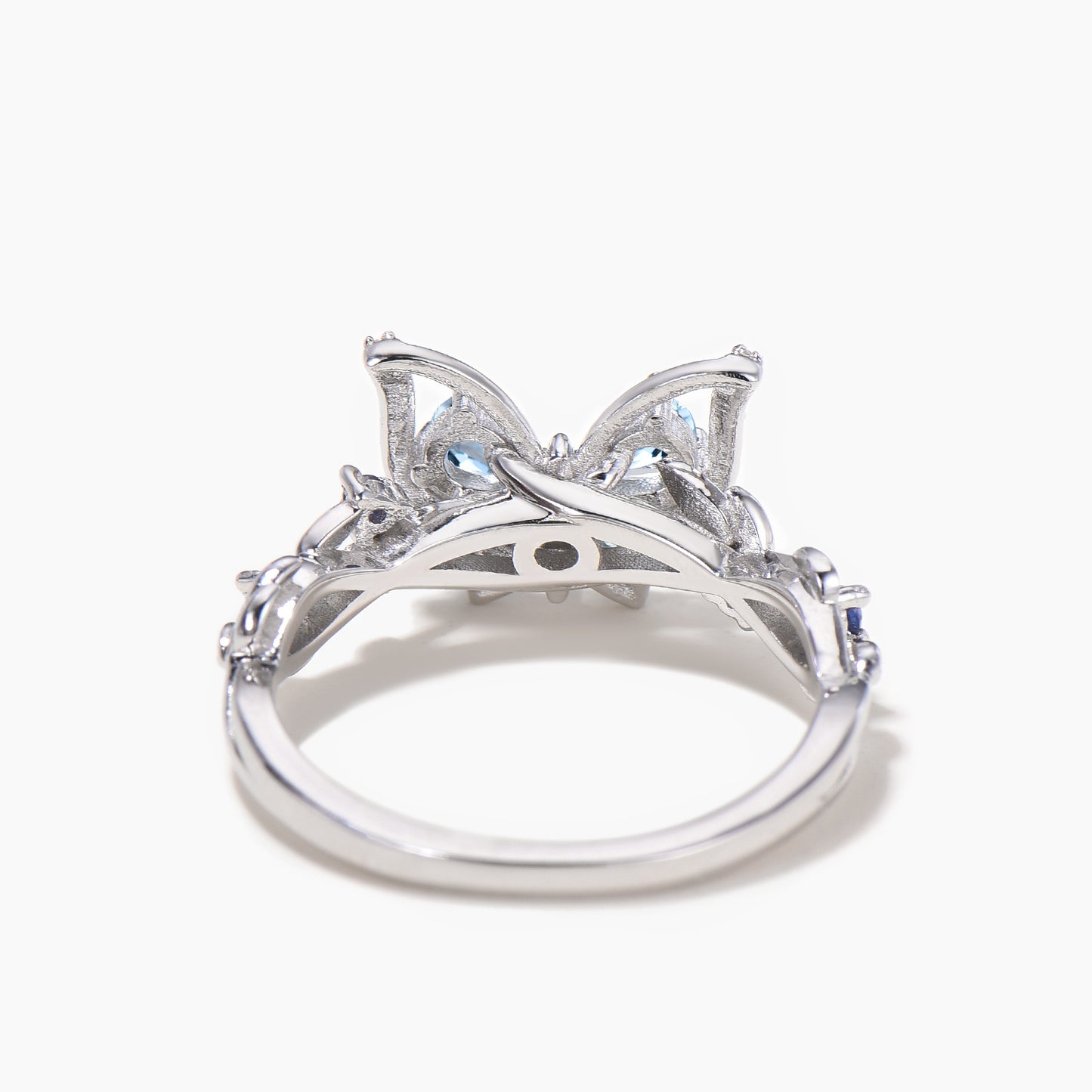 Pear Cut Natural Aquamarine Butterfly Wedding Ring Diamond Sapphire Nature Inspired Ring