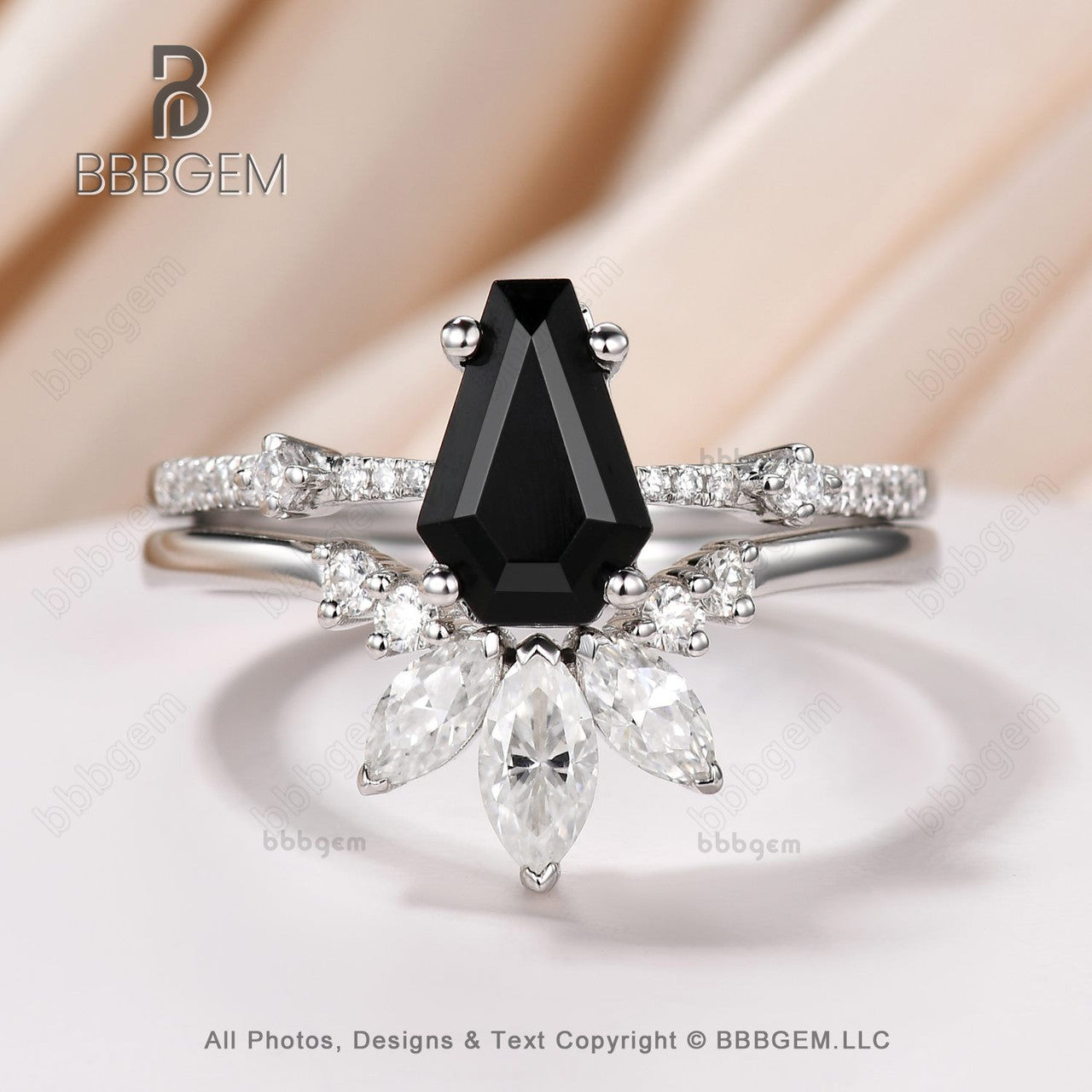 AAA Black Onyx Coffin Wedding Rings Set for Women Black Spinel August Birthstone Coffin Cocktail Ring Jewelry