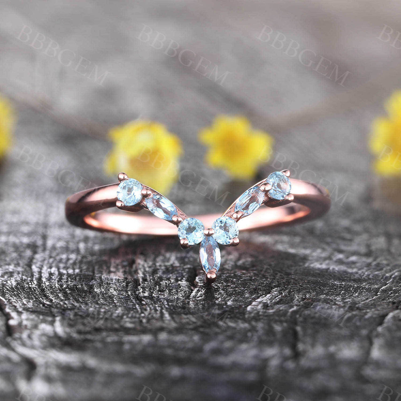 14K Rose Gold Blue Topaz Wedding Band BBBGEM