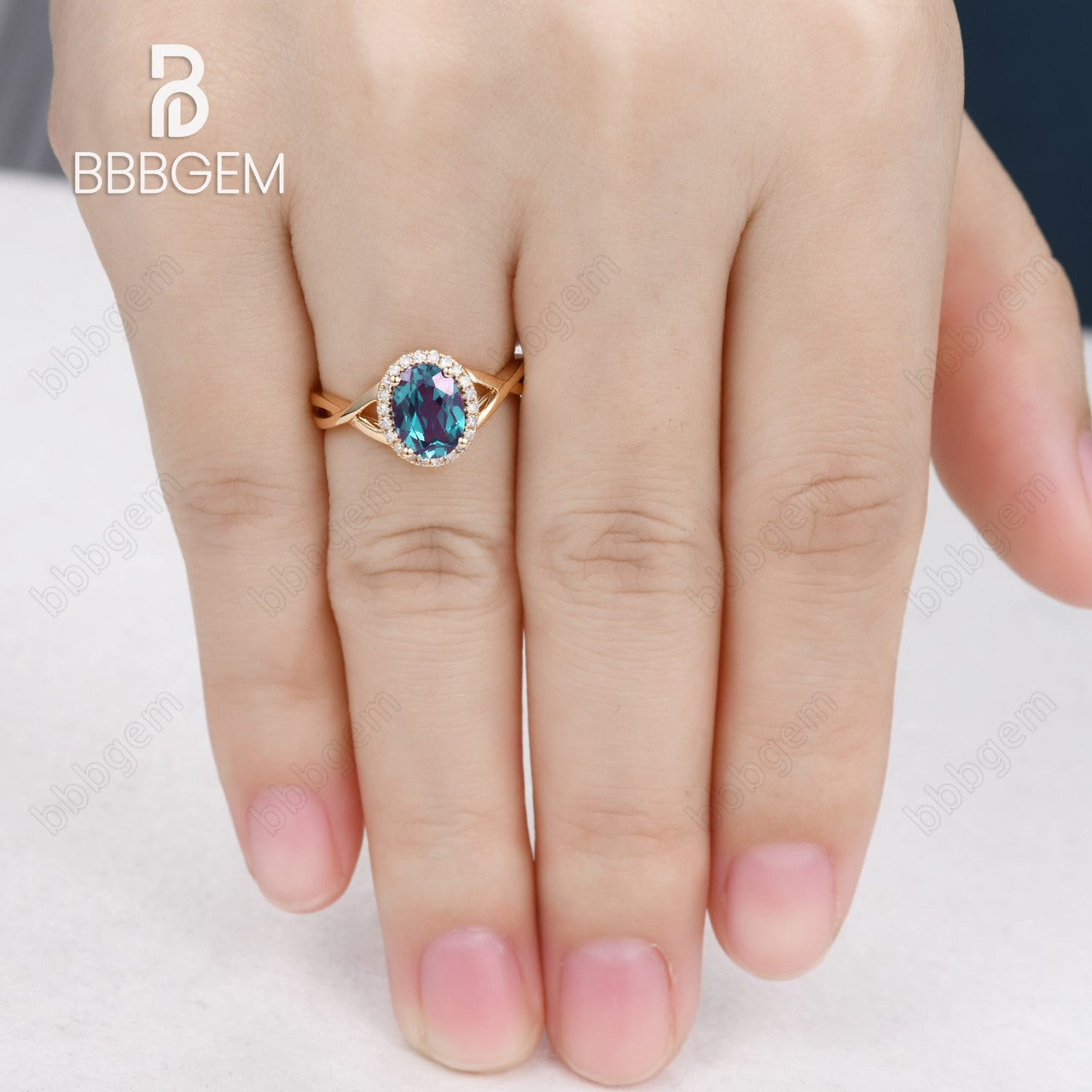 Oval Lab Alexandrite Engagement Ring Infinity Diamond Halo Ring Criss Cross in 14K/18K