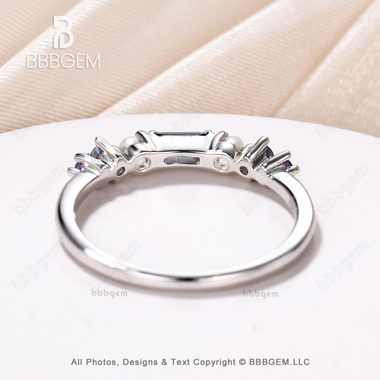 Alexandrite and pearl multi stone band-multi gemstone band ring-bbbgem rainbow stone wedding everyday ring