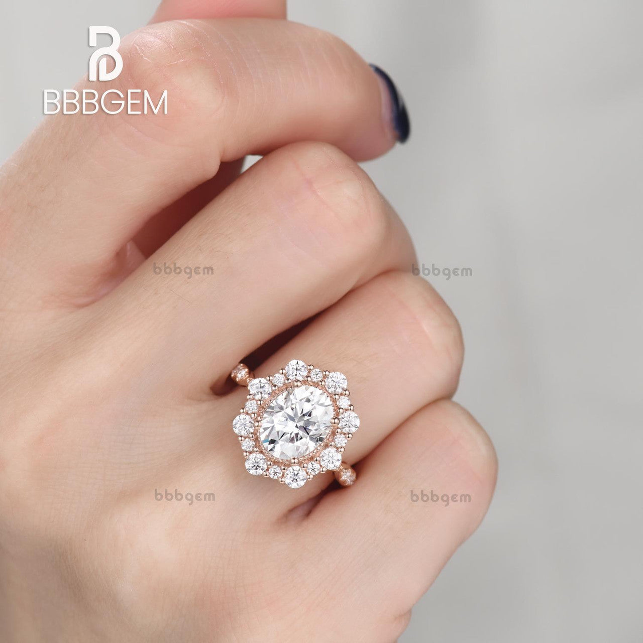 Art Deco Moissanite Engagement Ring 2CT Oval Cut Moissanite Wedding Band Rose Gold