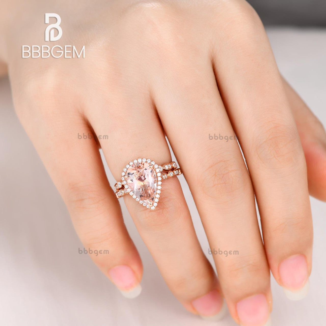 Big Morganite Cocktail Statement Rings-Teardrop Morganite Rose Gold Rings-BBBGEM women jewelry