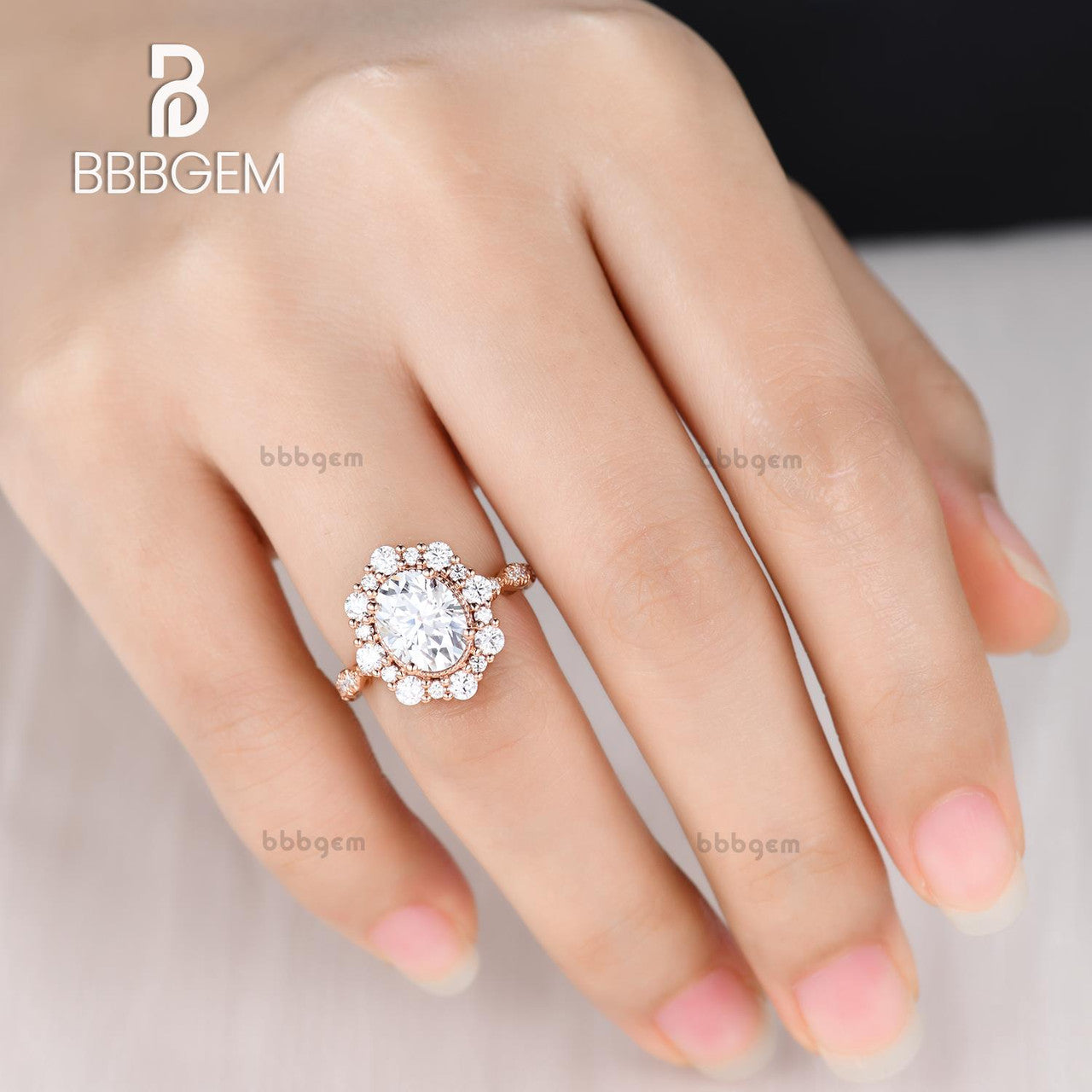 Boulder Moissanite Cluster Engagement Rings-Moissanite Statement Ring in Rose Gold-Cocktail Ring Big Moissanite Wedding Rings (1)