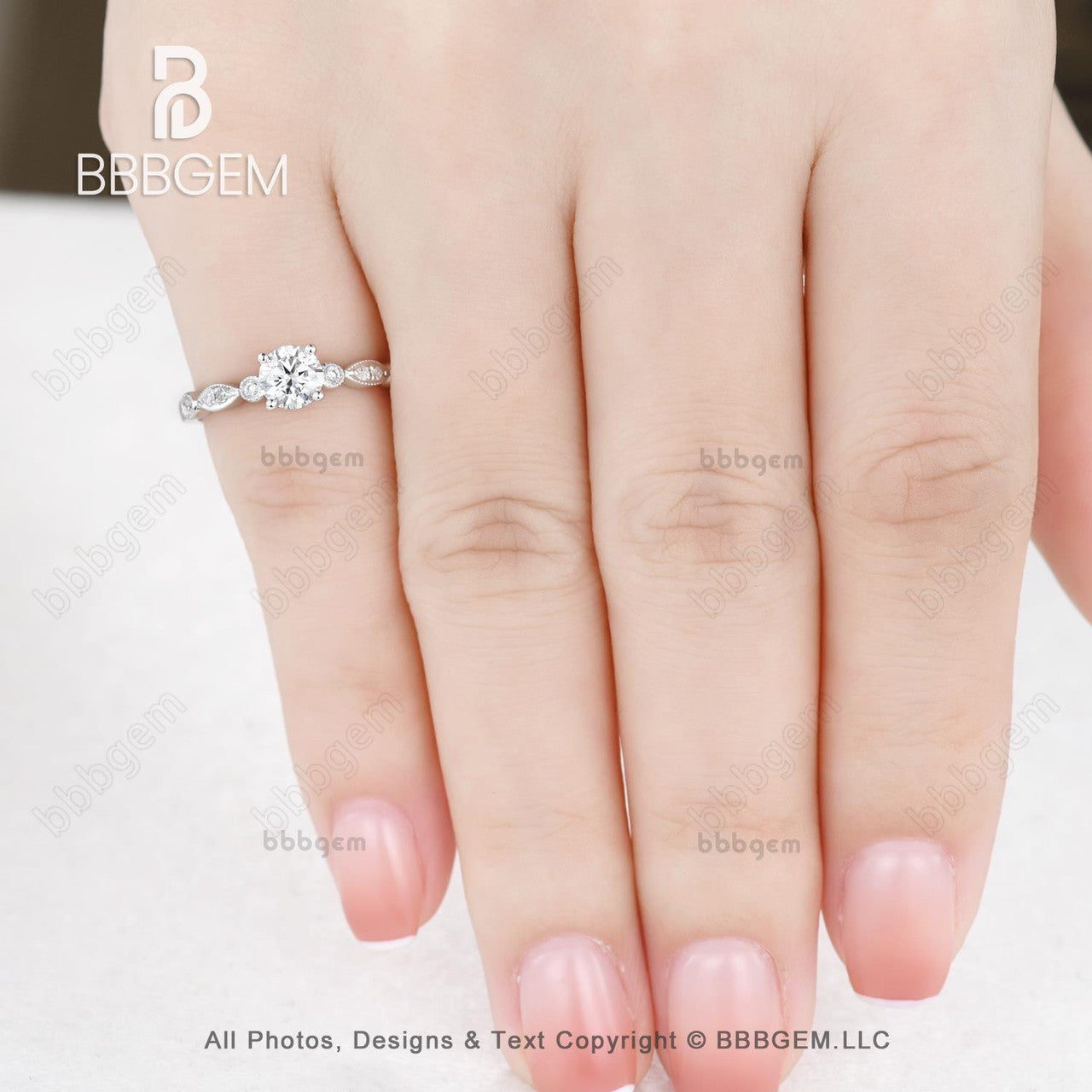 5mm Round Cut Moissanite Engagement Ring White Gold-BBBGEM Moissanite Ring